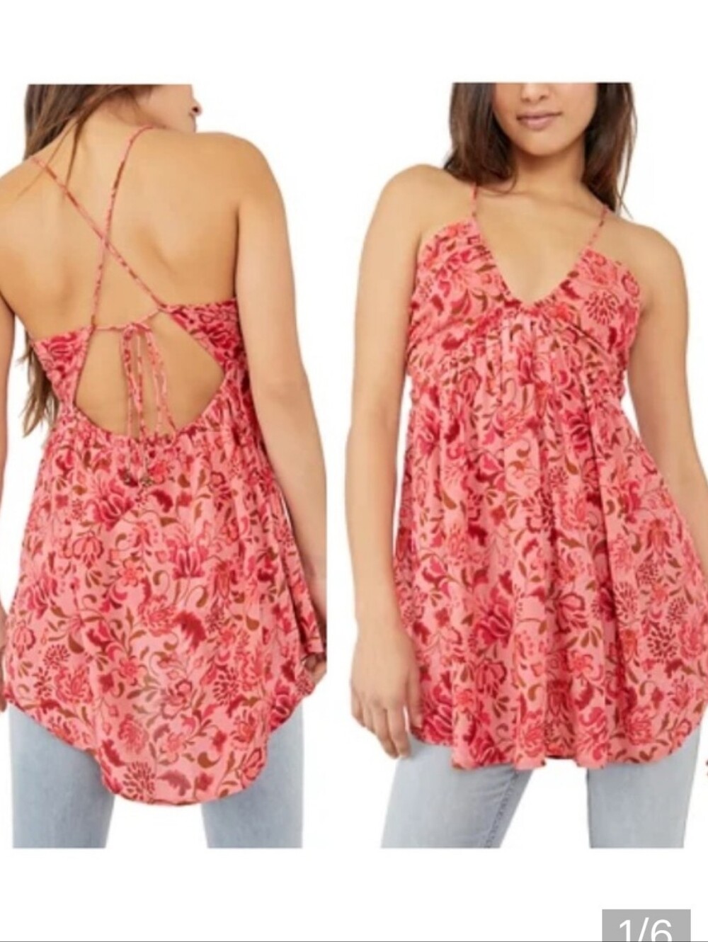 Free People Pink Floral Tie-Back Camisole